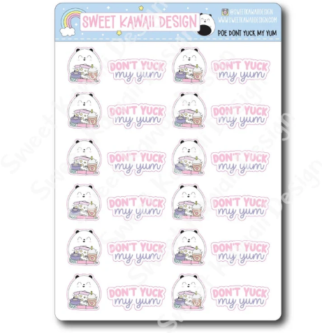 Kawaii Poe - Don't Yuck My Yum | Sticker Sheet