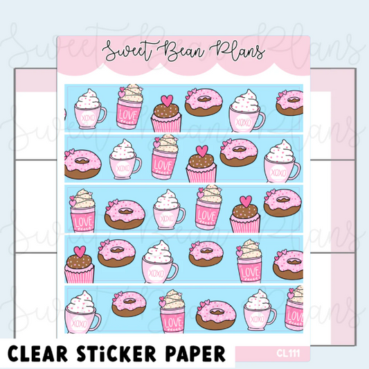 Valentines Snacks | CLEAR Washi Strip Sticker Sheet