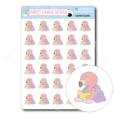 Kawaii Flamingo - Reading | Sticker Sheet