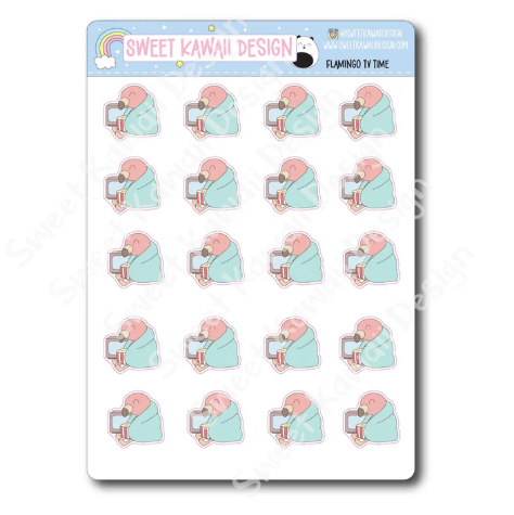Kawaii Flamingo - TV Time | Sticker Sheet
