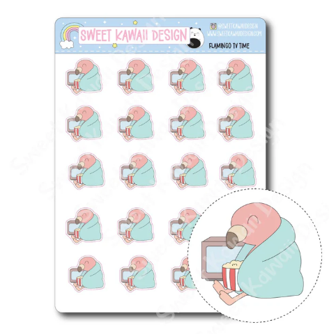 Kawaii Flamingo - TV Time | Sticker Sheet