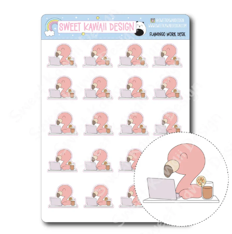 Kawaii Flamingo - Work Desk | Sticker Sheet