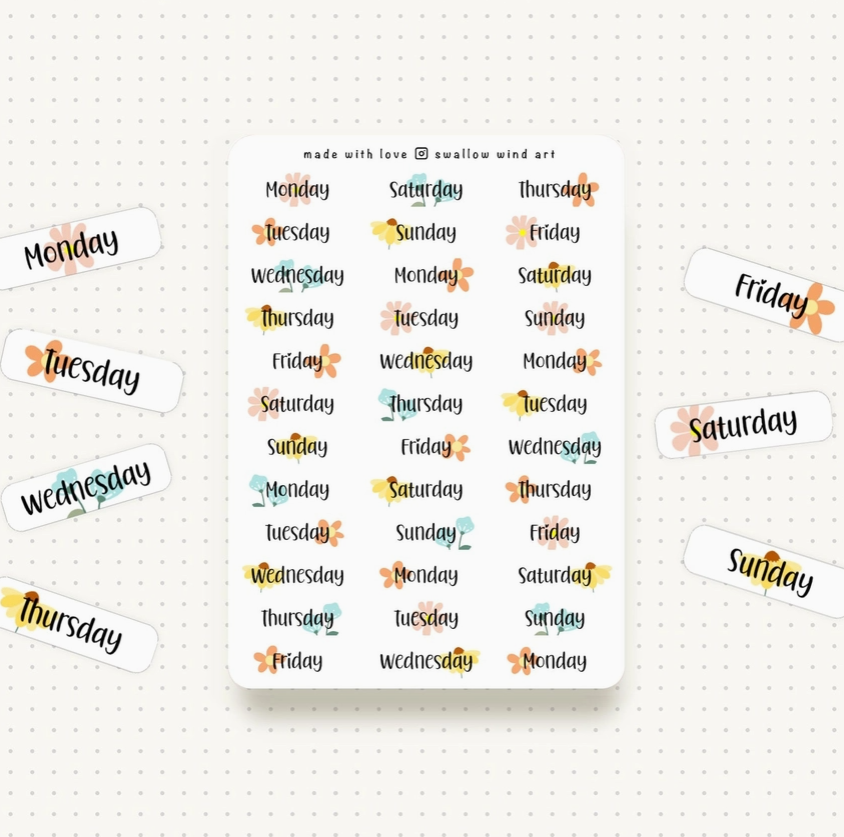 Floral - Days of the Week | Sticker Sheet