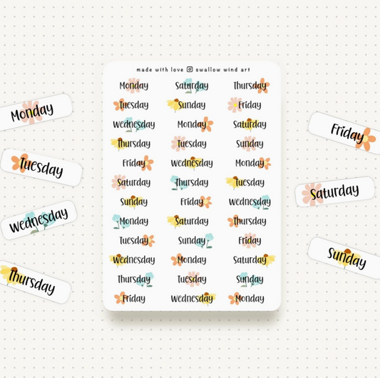 Floral - Days of the Week | Sticker Sheet