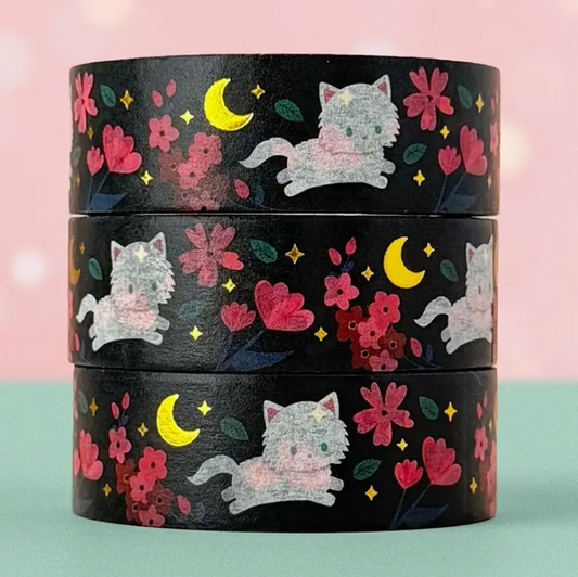 Floral Fluffy White Cat | Washi