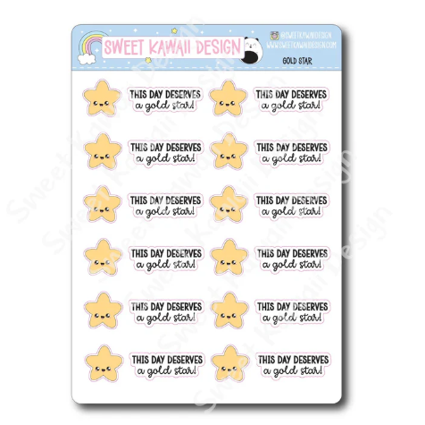 Kawaii Gold Stars | Sticker Sheet