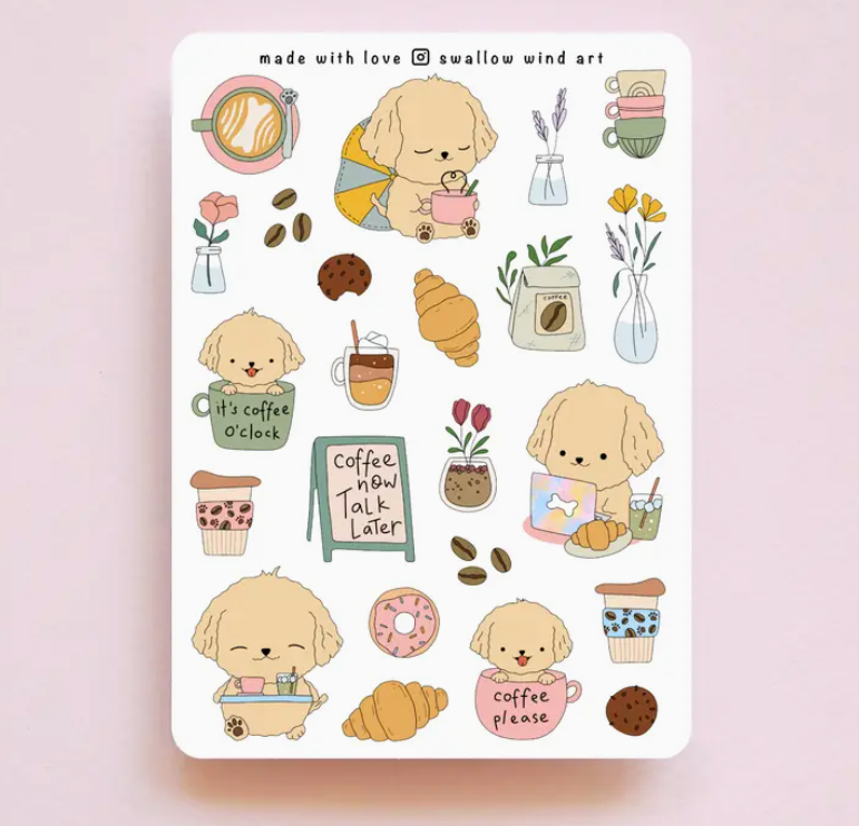 Groodle At A Cafe | Sticker Sheet