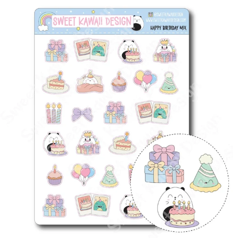 Kawaii Happy Birthday Mix | Sticker Sheet