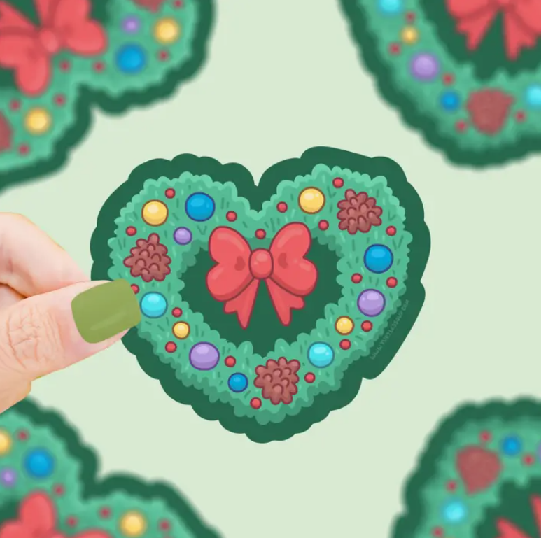 Holiday Heart Wreath | Vinyl Sticker