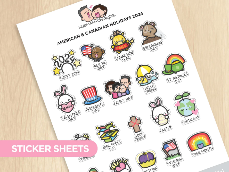 American & Canadian Holidays 2024 | Sticker Sheet