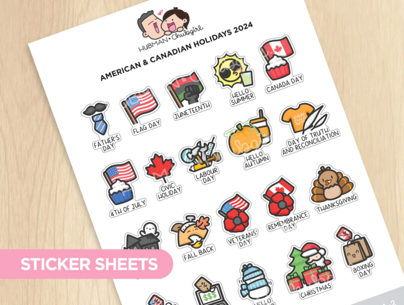 American & Canadian Holidays 2024 | Sticker Sheet