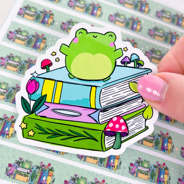 Hoppy Frog Book Stack | Vinyl Sticker