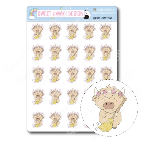 Kawaii Maggie - Sweeping | Sticker Sheet