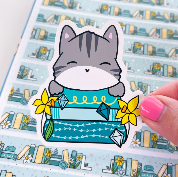 March Cat & Books | Vinyl Sticker