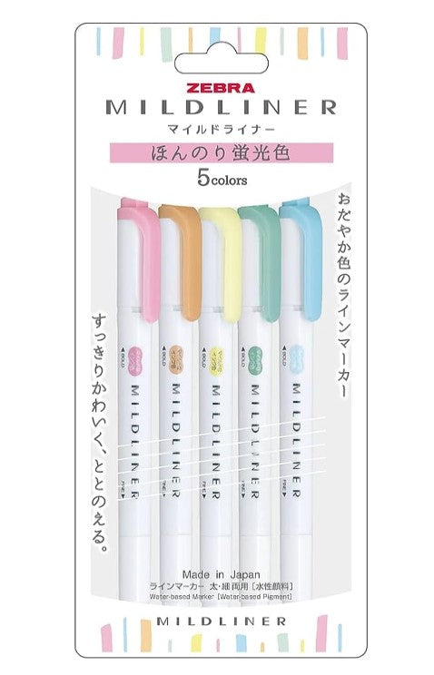 Zebra Mildliner 5 Colour Pack - Slightly Fluorescent