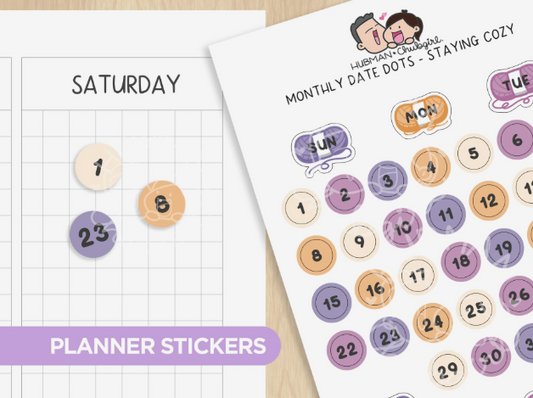 Monthly Date Dots - Staying Cozy | Sticker Sheet