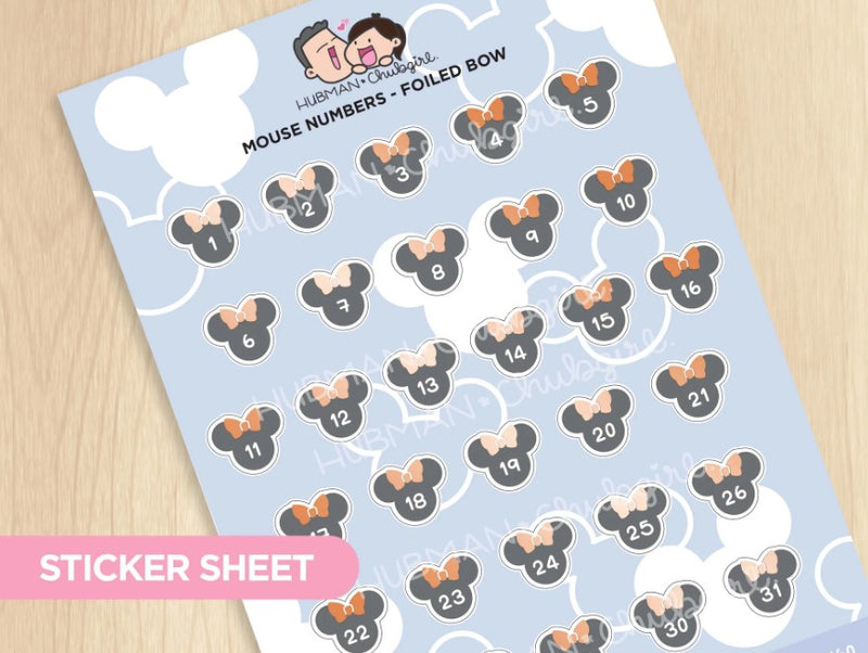 Mouse Numbers 2 (Rose Gold foil) | Big Sticker Sheet