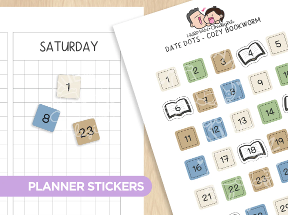 Cozy Bookworm - Date Dots | Sticker Sheet