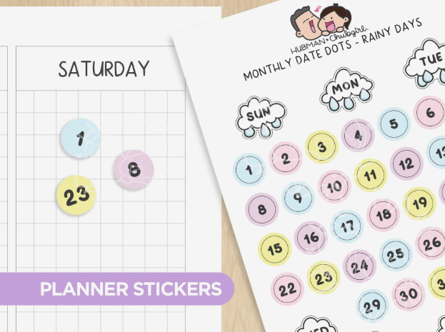 Monthly Date Dots - Rainy Days | Sticker Sheet