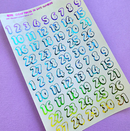 Clear Foiled Date Numbers | Sticker Sheet