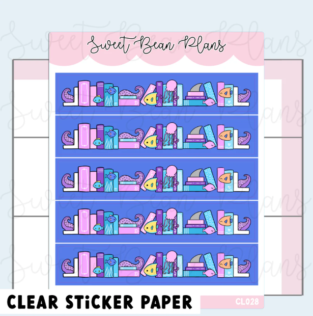 Ocean Bookshelf Washi Strip | Clear Sticker Sheet