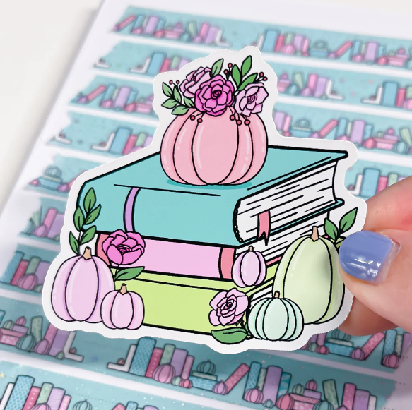 Pastel Pumpkin Book Stack | Vinyl Sticker