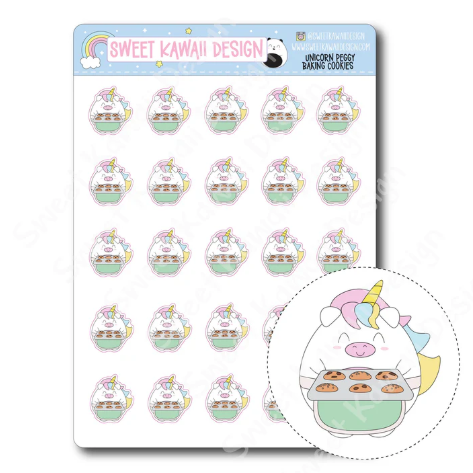 Kawaii Unicorn (Peggy) - Baking | Sticker Sheet