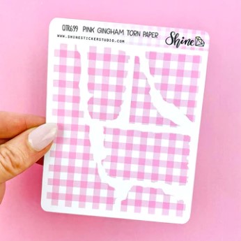 Pink Gingham Torn Paper | Sticker Sheet