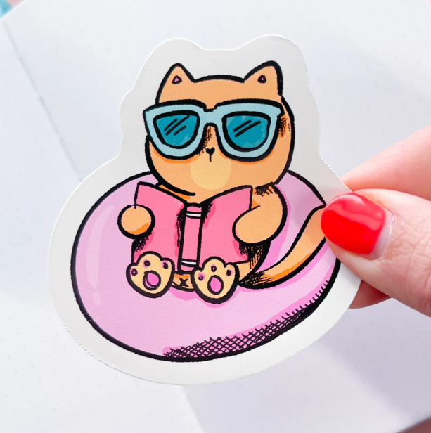 Cat Reading Poolside | Vinyl Sticker