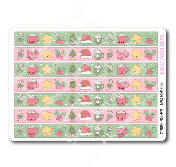 Ready For Christmas | Faux Washi Strips Sticker Sheet