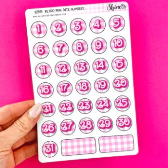 Retro Pink Large Round Date Number | Sticker Sheet