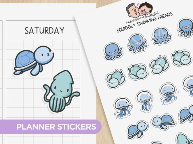 Squiggly Swimming Friends | Sticker Sheet