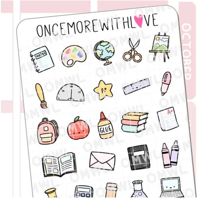 Pastel School Supplies 2.0 | Sticker Sheet
