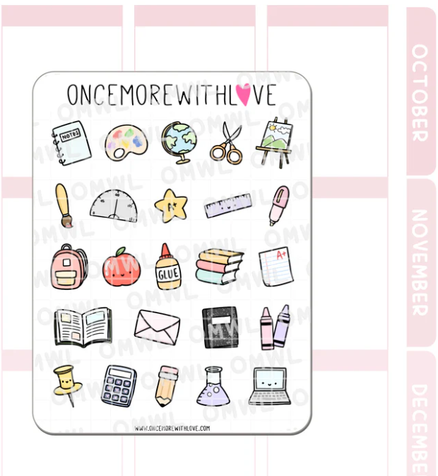 Pastel School Supplies 2.0 | Sticker Sheet