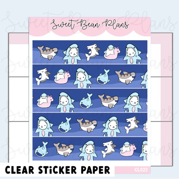 Sharks + Bean Washi Strip | Clear Sticker Sheet