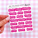 Small Retro Pink Weekday | Sticker Sheet