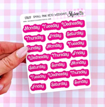 Small Retro Pink Weekday | Sticker Sheet