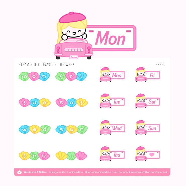 Steamie Girl - Days of the Week | Sticker Sheet