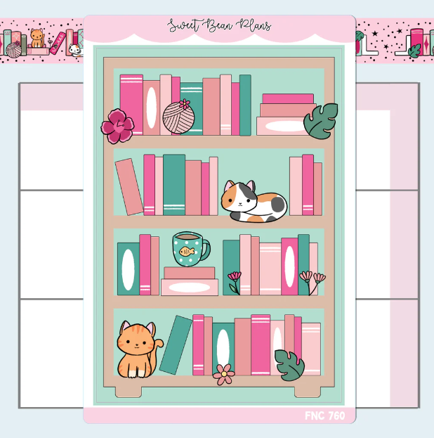 Summer Books & Cats Bookshelf | Large Sticker