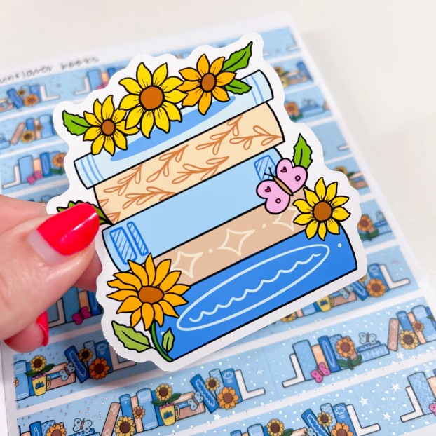 Sunflower Book Stack | Vinyl Sticker