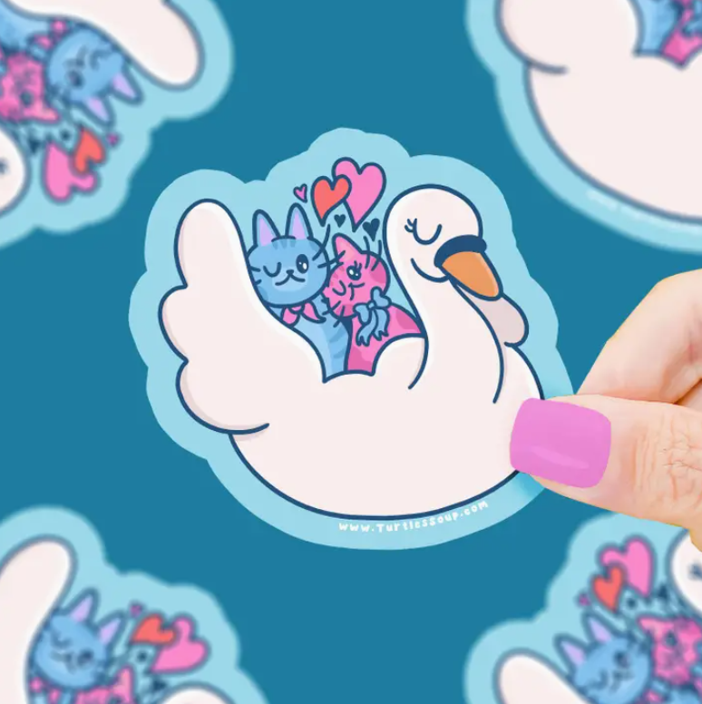 Swan Boat Kitties in Love | Vinyl Sticker