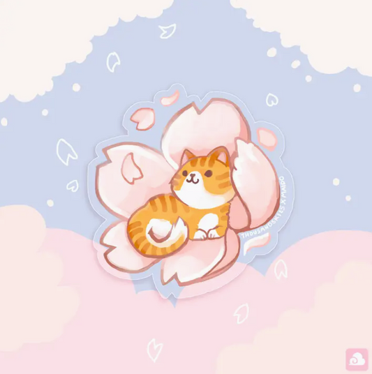 Tabby Cat and Sakura | Vinyl Sticker