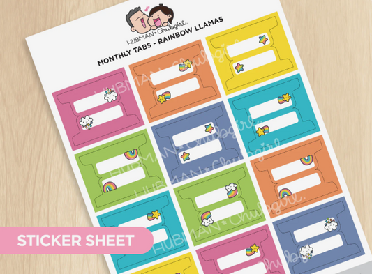 Rainbow Llama - Monthly Tabs | Sticker Sheet