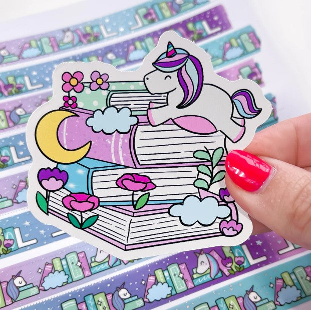 Unicorn Book Stack | Vinyl Sticker