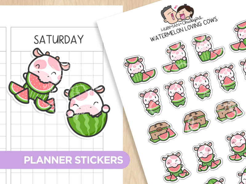 Watermelon Loving Cows | Sticker Sheet