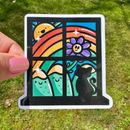 Cute Black Cat Sitting in Window | Vinyl Sticker