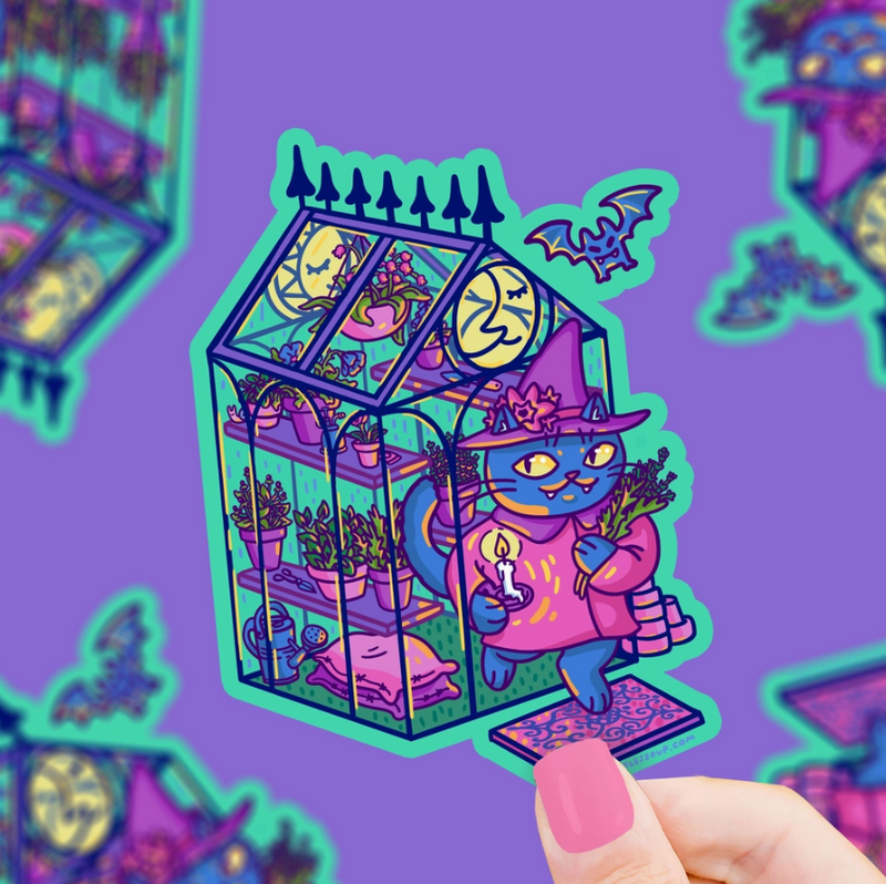 Witchy Greenhouse Kitty | Vinyl Sticker