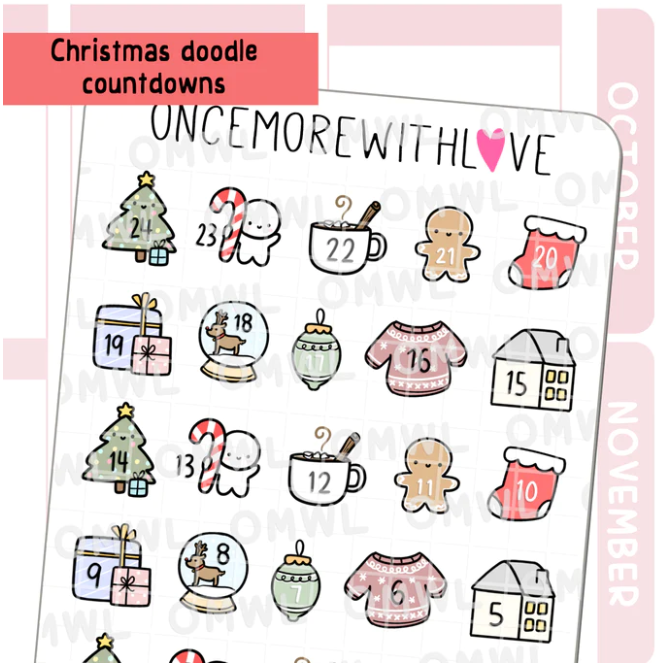 Christmas Doodle Countdown | Sticker Sheet