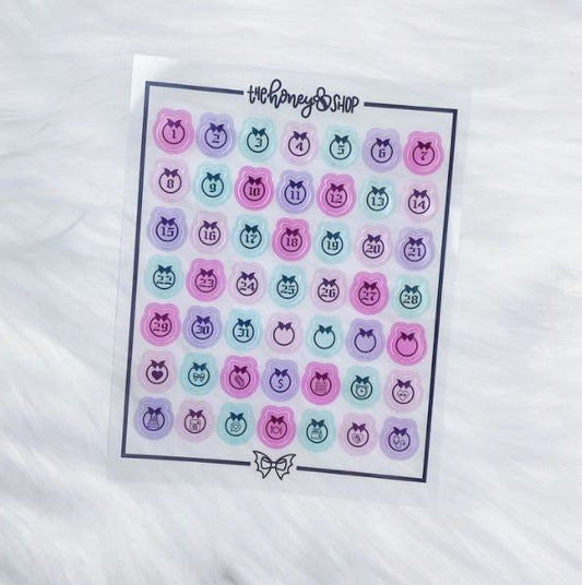 Clear Bat Bow Date + Icon | Sticker Sheet