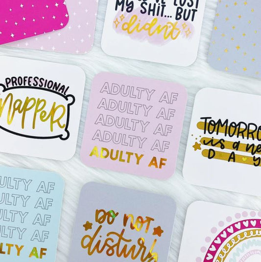 Adulty AF 3x3" Deco Card Pack | Gold Holo Foiled